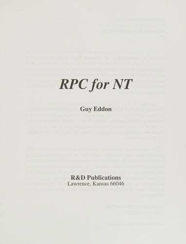 Cover for Rpc for Nt/Building Remote Procedure Calls for Windows Nt Networks