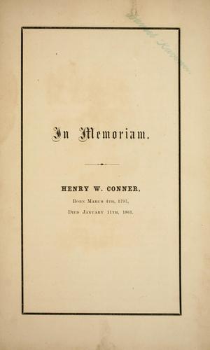 Cover for In memoriam, Henry W. Conner