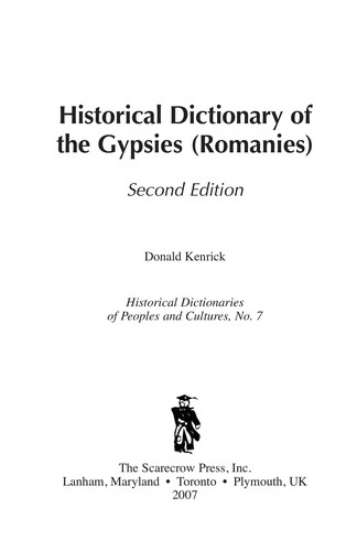 Cover for Historical dictionary of the Gypsies (Romanies)