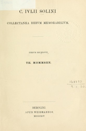 Cover for Collectanea rerum memorabilium
