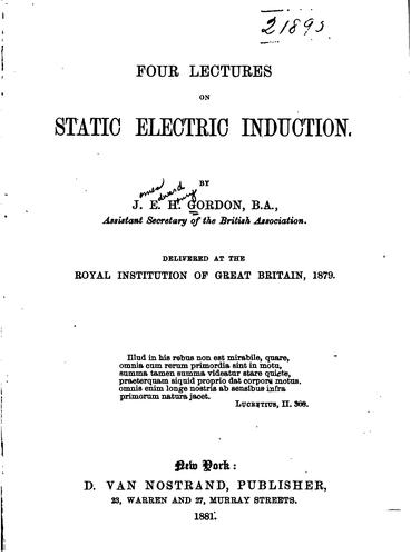 Cover for Four Lectures on Static Electric Induction