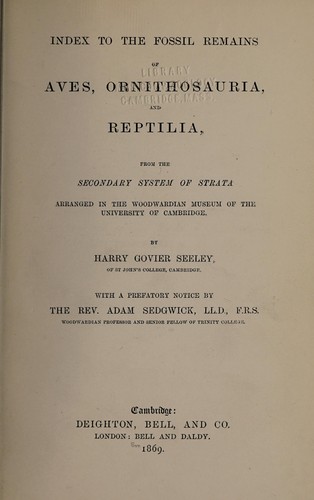 Cover for Index to the fossil remains of Aves, Ornithosauria, and Reptilia, from the secondary system of strata arranged in the Woodwardian Museum of the University of Cambridge