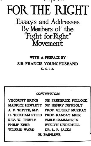 Cover for For the Right: Essays and Addresses by Members of the "Fight for Right Movement."