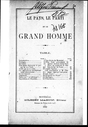 Cover for Le Pays, le parti et le grand homme