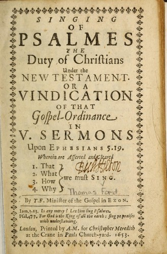 Cover for Singing of Psalmes the duty of Christians under the New Testament