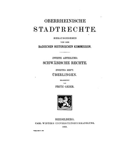 Cover for Oberrheinische stadtrechte.