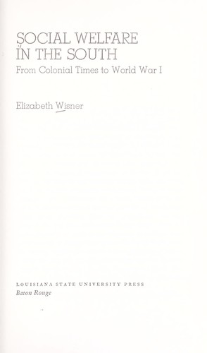 Cover for Social welfare in the South from colonial times to World War I.