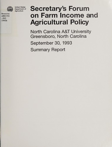 Cover for Secretary's Forum on Farm Income and Agricultural Policy