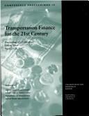 Cover for Transporation finance for the 21st century