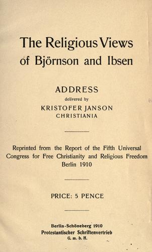 Cover for The religious views of Björnson and Ibsen