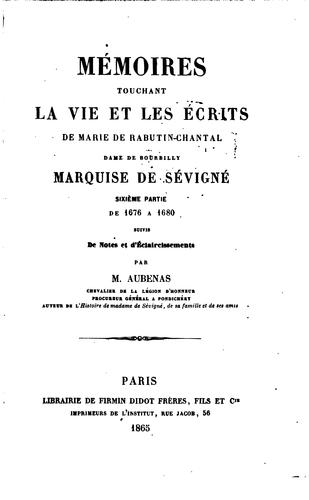 Cover for Mémoires touchant le vie et les écrits de Marie de Rabutin-Chantal: dame de ...