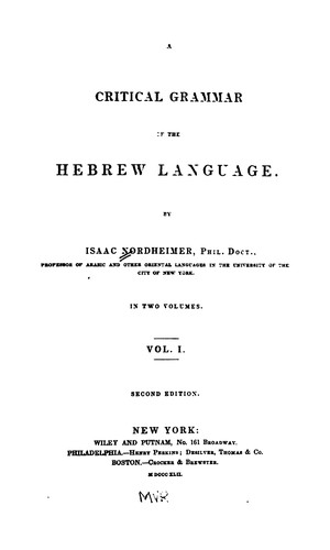 Cover for Critical Grammar of the Hebrew Language