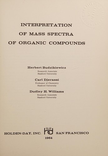 Cover for Interpretation of mass spectra of organic compounds