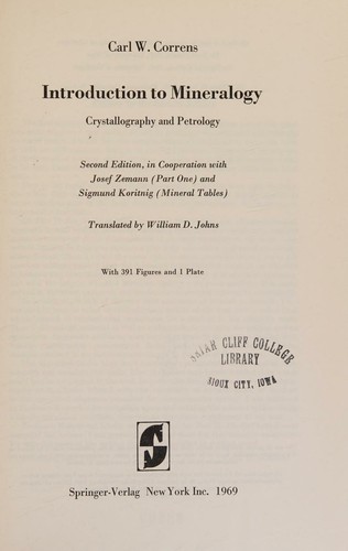 Cover for Introduction to mineralogy, crystallography and petrology.