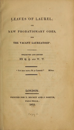Cover for Leaves of laurel; or, New probationary odes, for the vacant laureatship