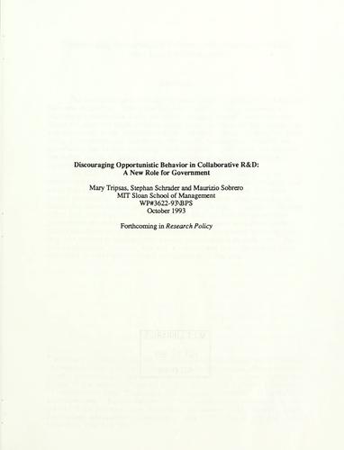 Cover for Discouraging opportunistic behavior in collaborative R&D