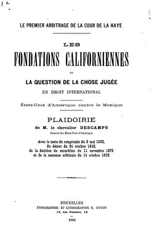 Cover for Les fondations californiennes et la question de la chose jugée en droit international.