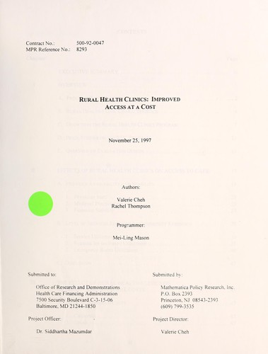 Cover for Rural health clinics