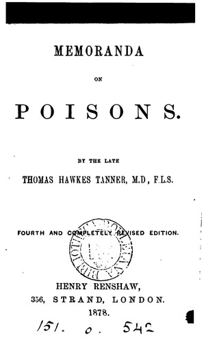Cover for Memoranda on poisons
