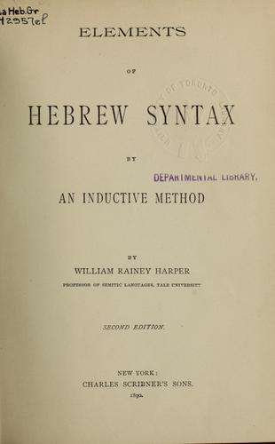 Cover for Elements of Hebrew syntax by an inductive method