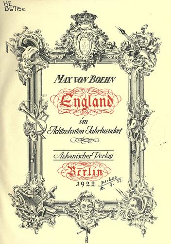 Cover for England im achzehnten Jahrhundert.