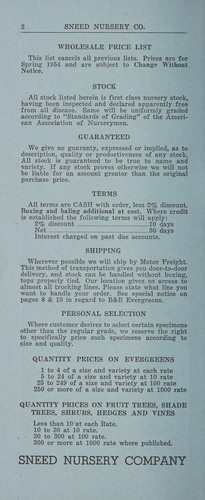 Cover for Wholesale price list, spring, 1954