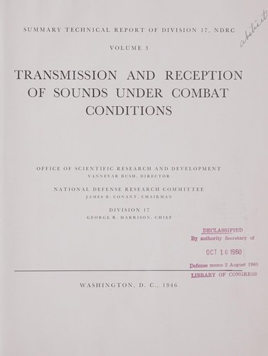 Cover for Transmission and reception of sounds under combat conditions.