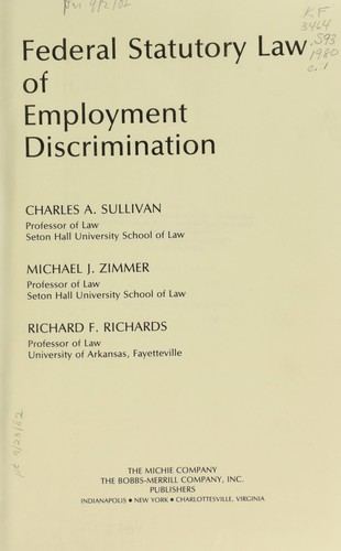 Cover for Federal statutory law of employment discrimination