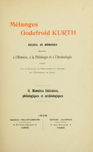 Cover for Mélanges Godefroid Kurth.