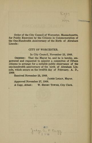 Cover for Public exercises by the citizens of Worcester, Massachusetts