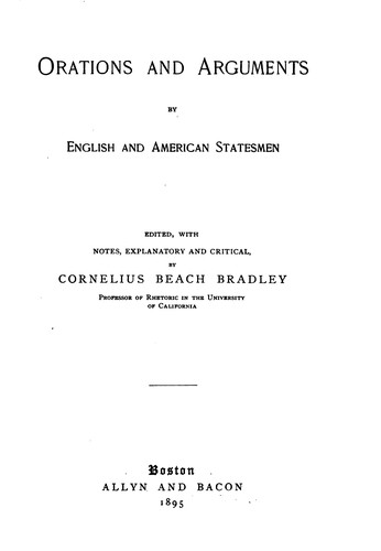 Cover for Orations and arguments by English and American statesmen