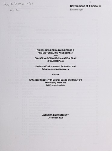 Cover for Guidelines for submission of a pre-disturbance assessment and conservation & reclamation plan (PDA/C&R Plan)