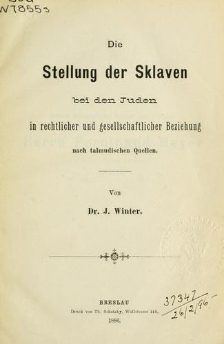Cover for Die Stellung der Sklaven dei den Juden