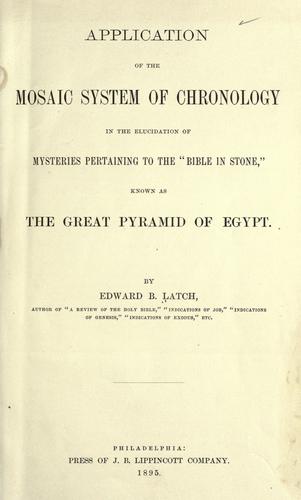 Cover for Application of the Mosaic system of chronology