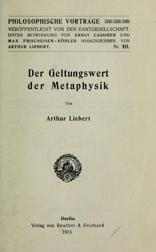 Cover for Der Geltungswert der Metaphysik