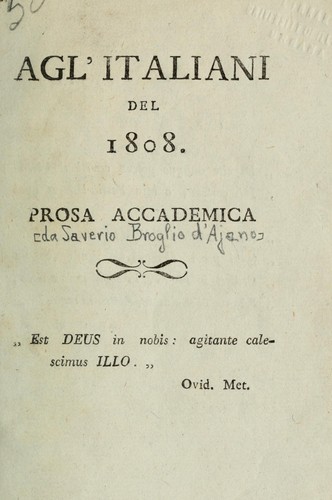 Cover for Agl'Italiani del 1808