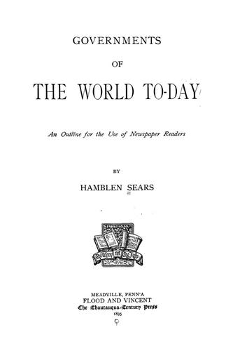 Cover for Governments of the world to-day.