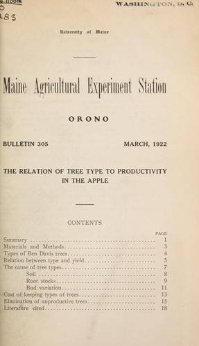 Cover for The relation of tree type to productivity in the apple