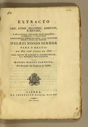 Cover for Extracto das leis, avisos, provisões, assentos, e editaes, e de algumas notaveis proclamações, acordãos, e tratados