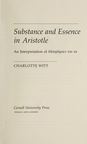 Cover for Substance and essence in Aristotle