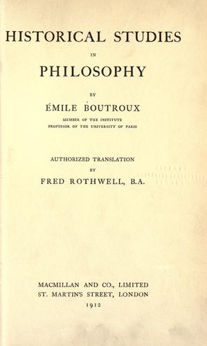 Cover for Historical studies in philosophy
