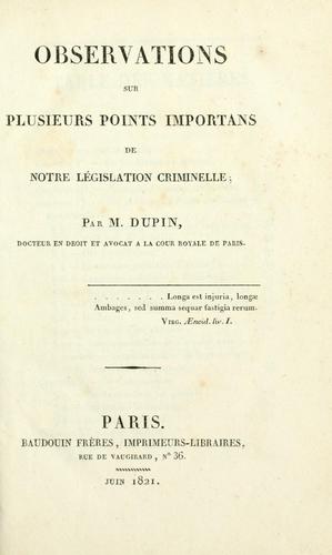 Cover for Observations sur plusieurs points importans de notre législation criminelle