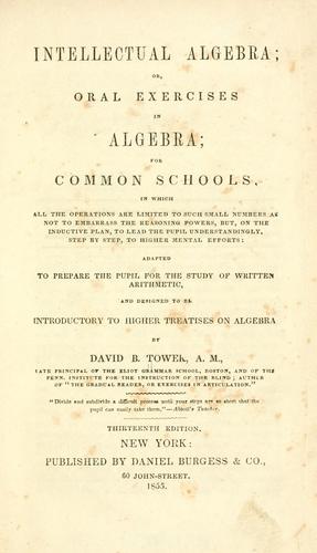 Cover for Intellectual algebra, or, Oral exercises in algebra