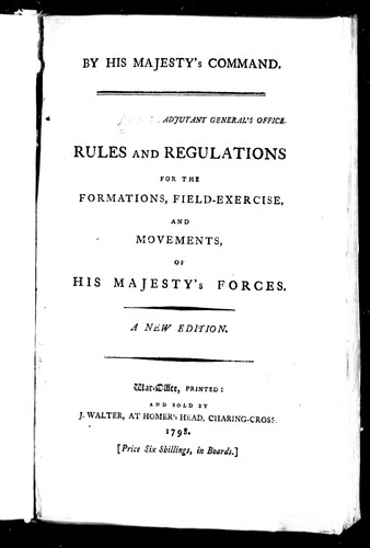 Cover for Rules and regulations for the formations, field-exercise, and movements, of His Majesty's Forces