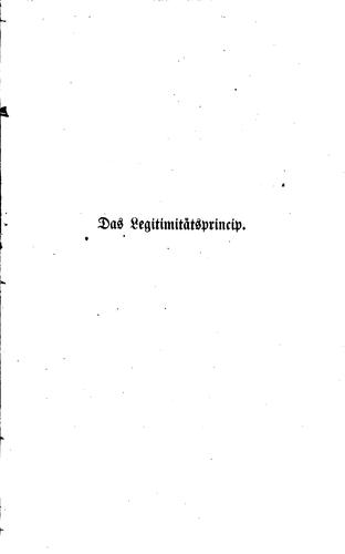 Cover for Das Legitimitätsprincip