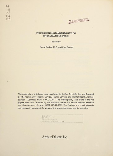Cover for Professional standards review organizations (PSRO)