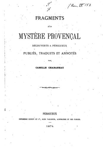 Cover for Fragments d'un mystère provençal découverts à Périgueux