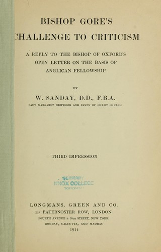 Cover for Bishop Gore's Challenge to Criticism