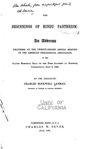 Cover for The beginnings of Hindu pantheism