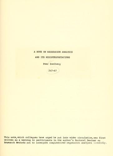 Cover for A note on regression analysis and its misinterpretations.